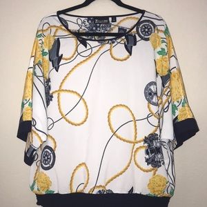 7th Ave New York & Co White Sailor Ropes Blouse XL